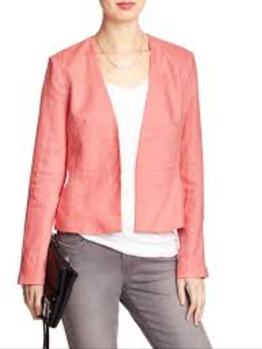 Banana Republic Factory Womens Perfect Coral Pink Linen Peplum Blazer Size 2